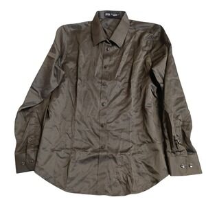 JVER Button Down Shirt Mens Large Black Long Sleeve Formal Italian Design